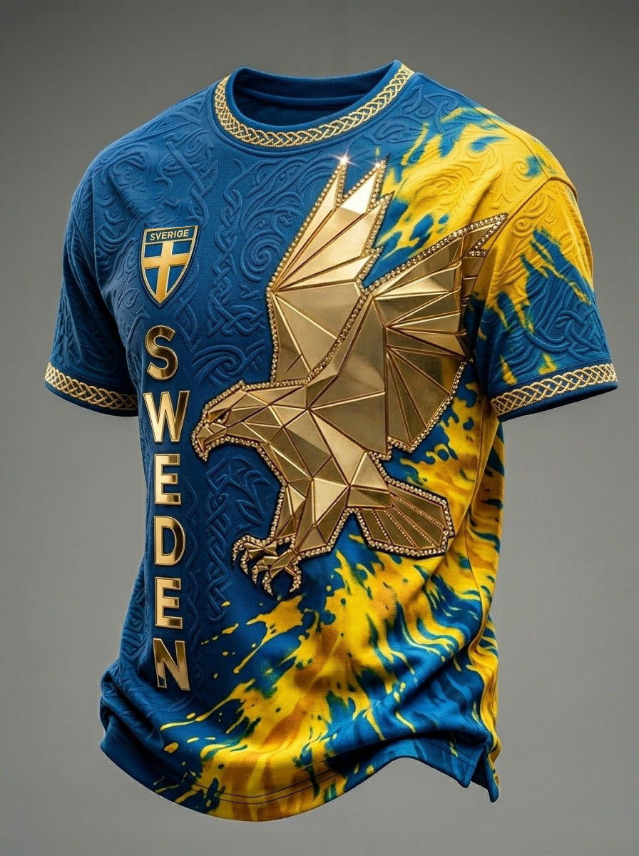 Mäns Retro Svensk fotbollskare Skriv ut kortärm T-shirt