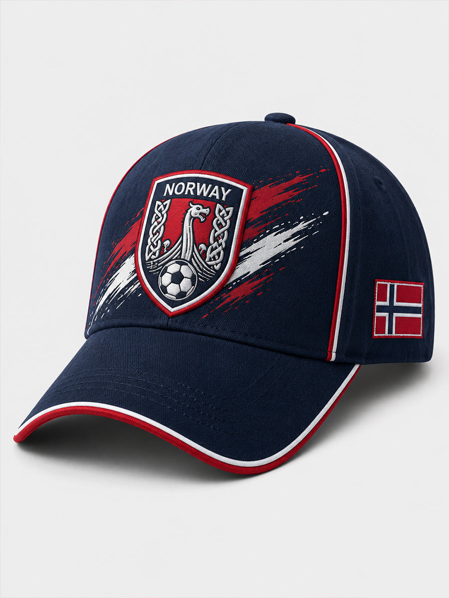 Herrer lue med viking- og fotballmotiv