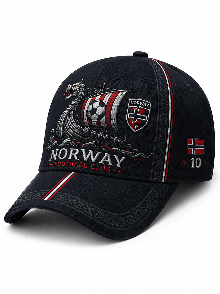 Herrer lue med viking- og fotballmotiv