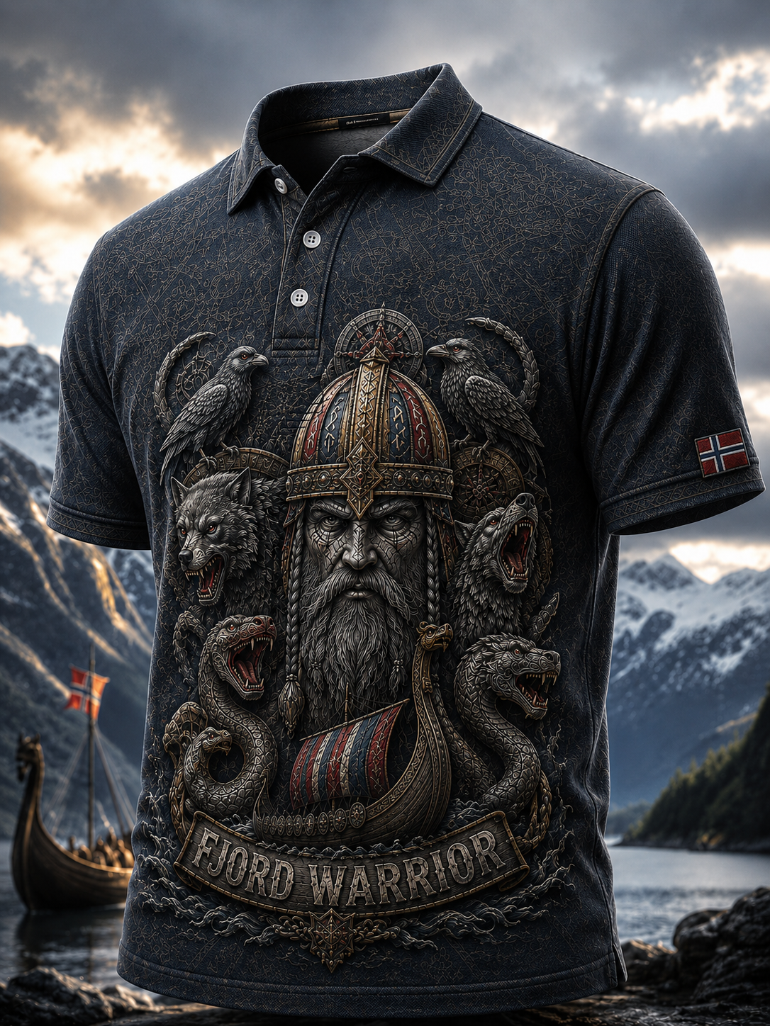 Herrskjorte med kort ermer, norsk vikingskjerf