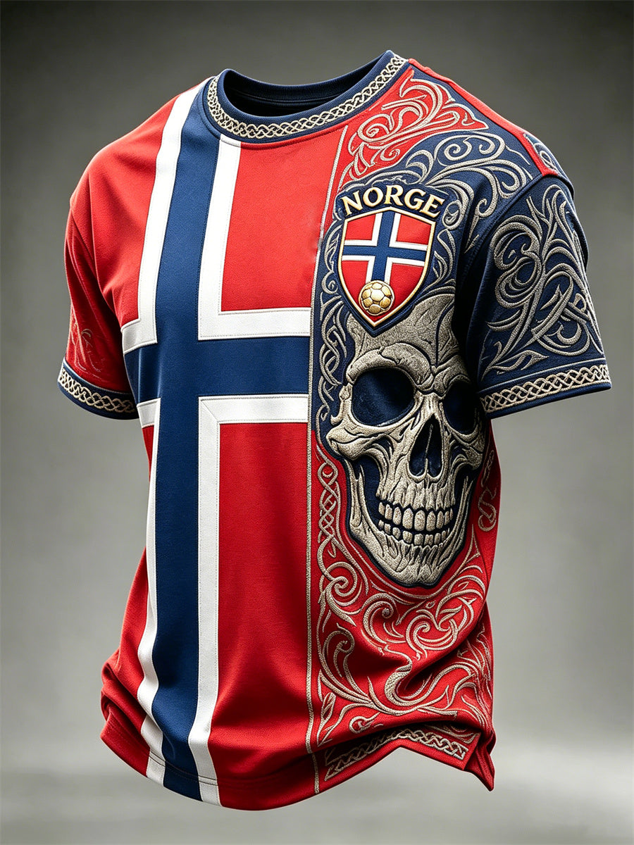 Herrer Norge fotball vikingskjegg keltisk knute flagg fargeblokktrykk t-skjorte med kort ermer