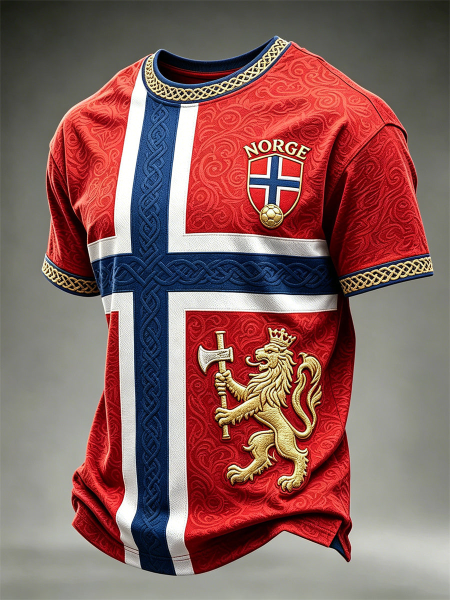 Herrer Norge Fotball Løve Viking Keltisk knute Flagget Print kortermet t-skjorte