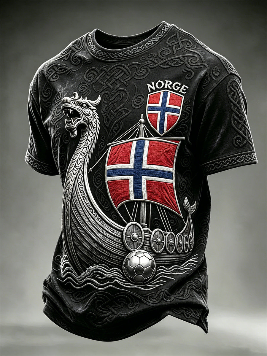 Herrer Norge fotball vikingskip keltisk knute print t-skjorte med kort ermer