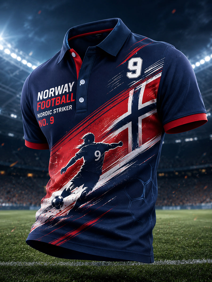 Menns polo-skjorte med korte ermer og fotballmotiv