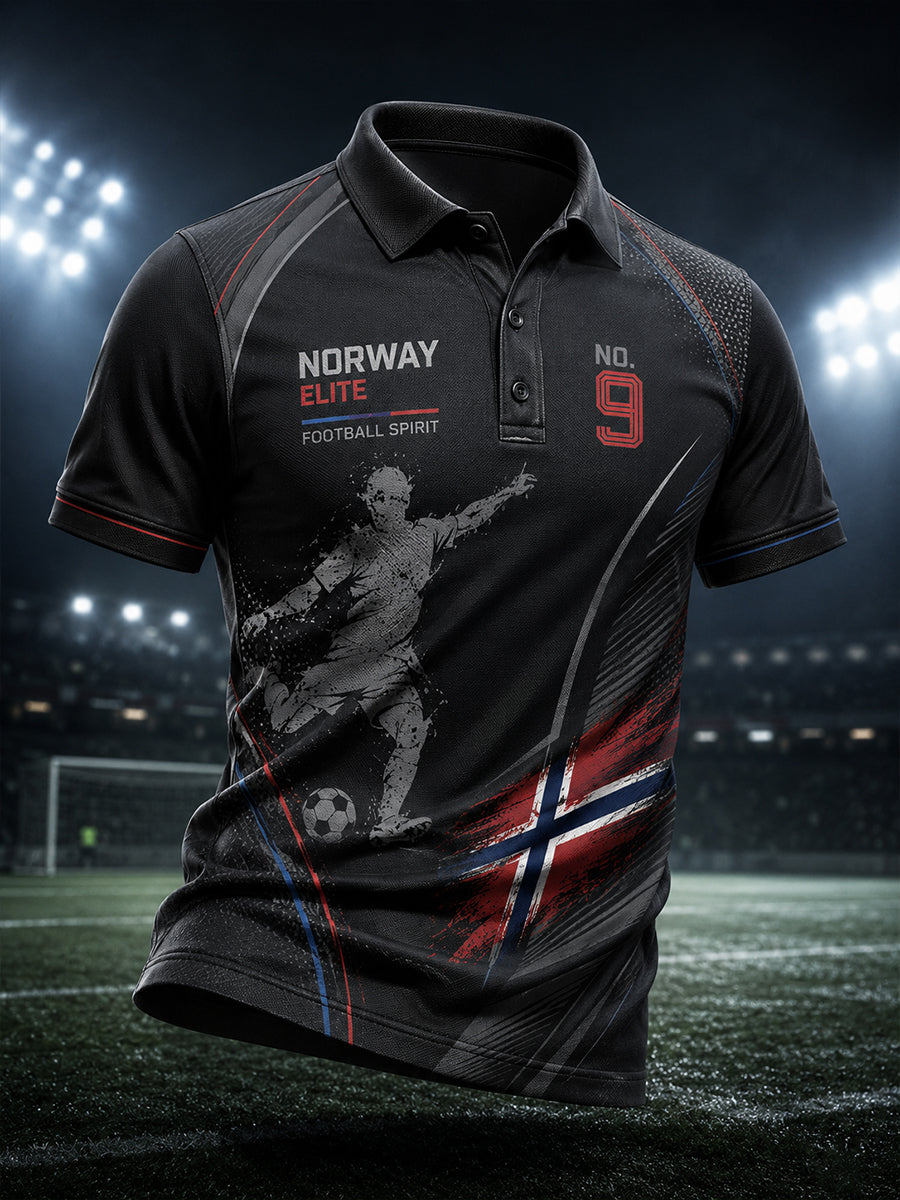 Menns polo-skjorte med korte ermer og fotballmotiv