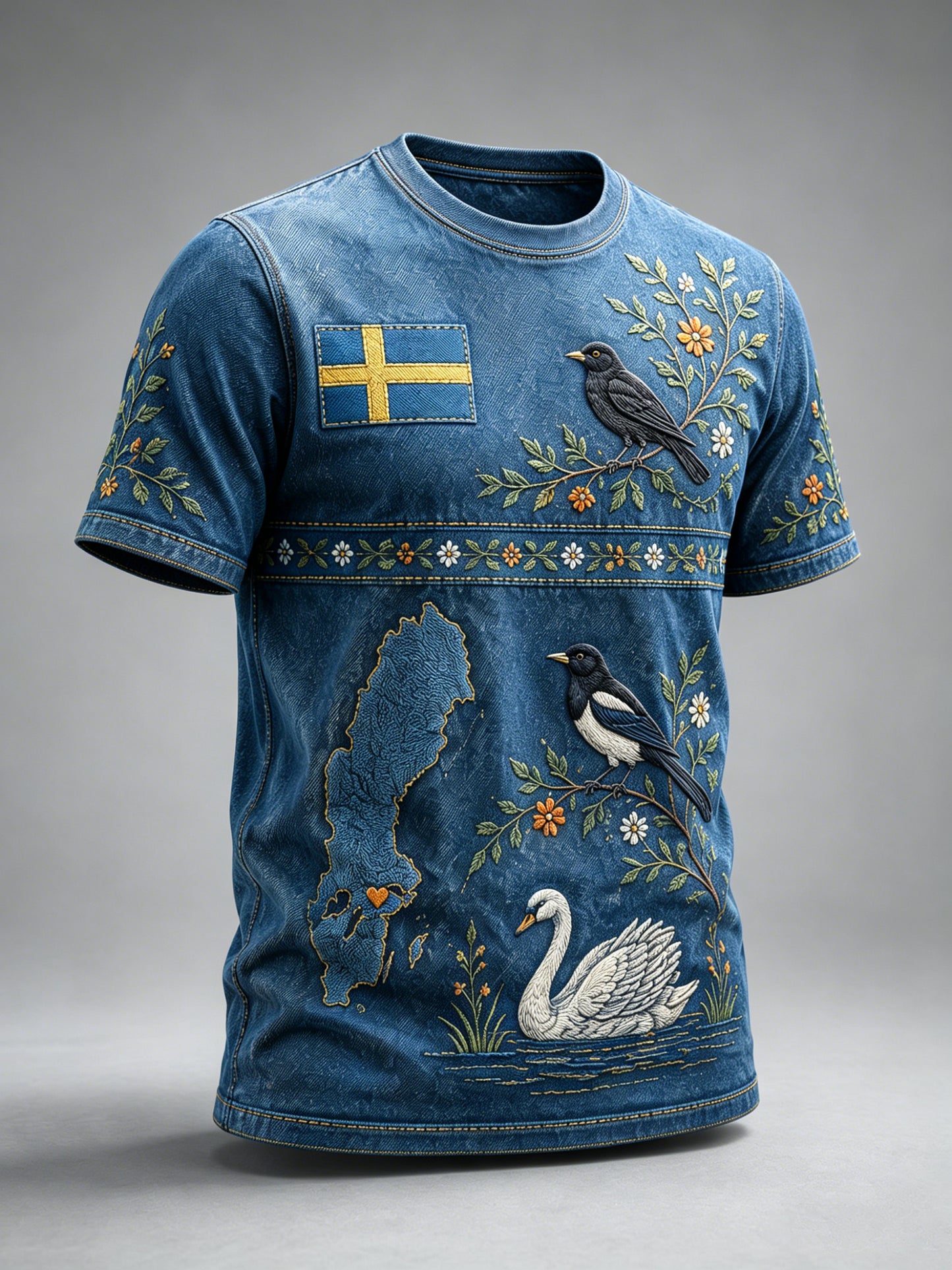Herrtröja med konsttryck av ett svenskt djurkartskartaelement
