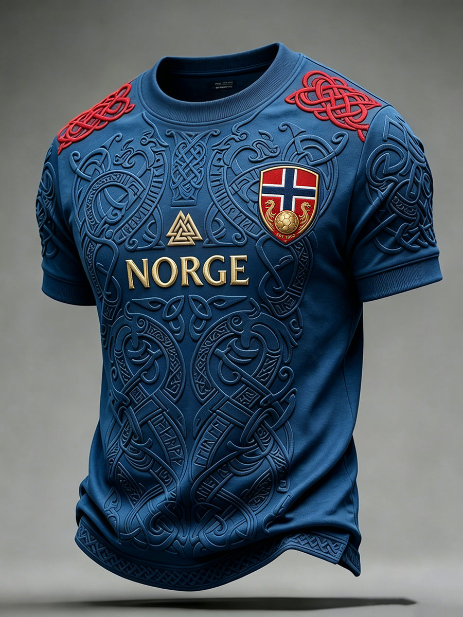 Menns norsk fotballinspirert viking-keltisk print t-skjorte med korte ermer