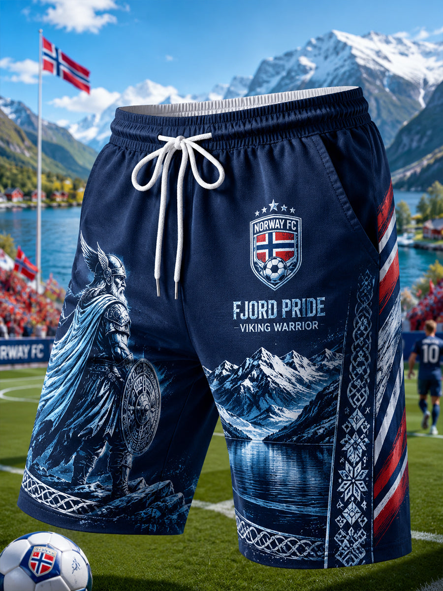 Herrens viking og fotballtema grafiske sportshorts