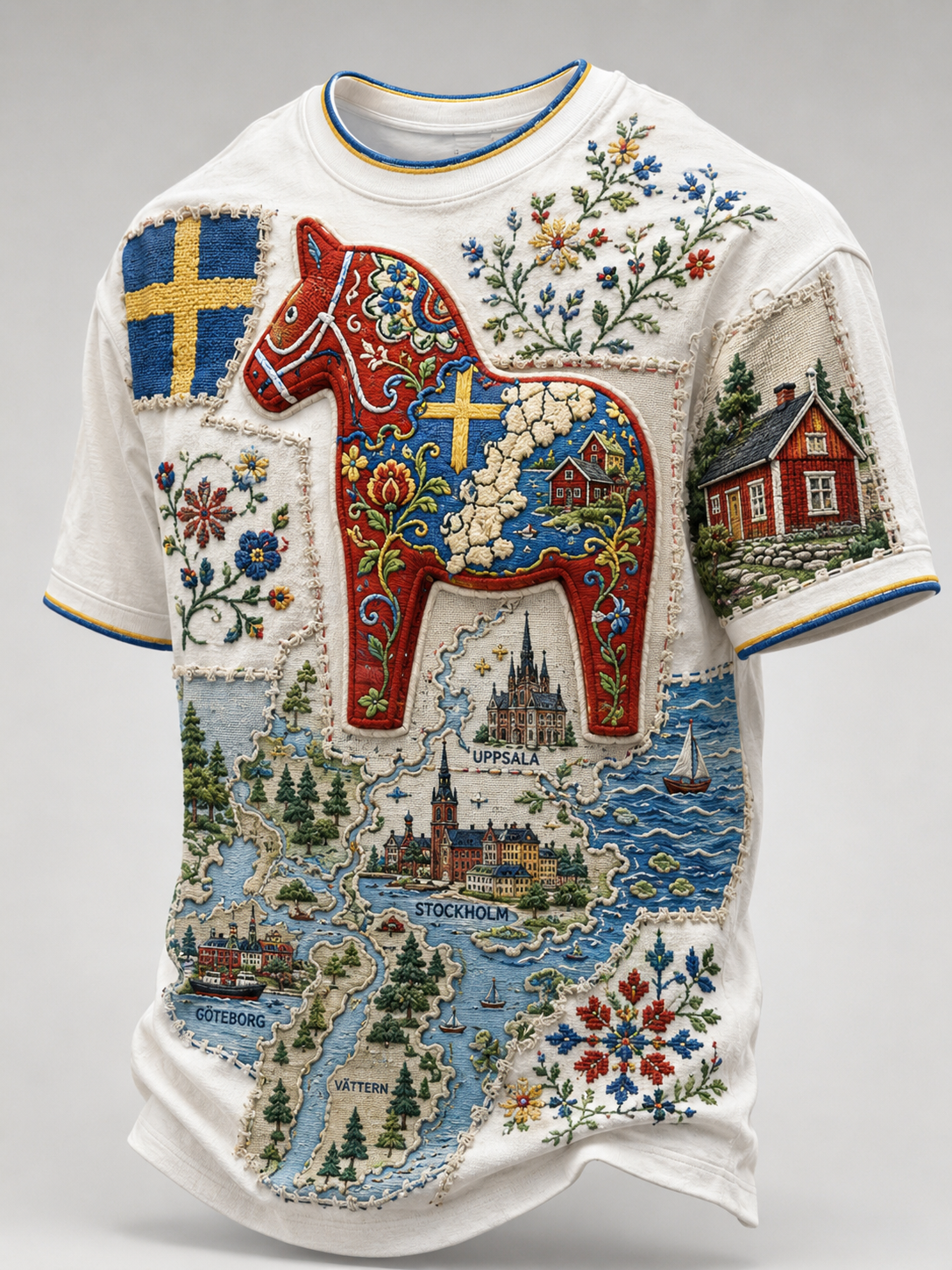 Herrtröja med svensk djurkarta och korta ärmar