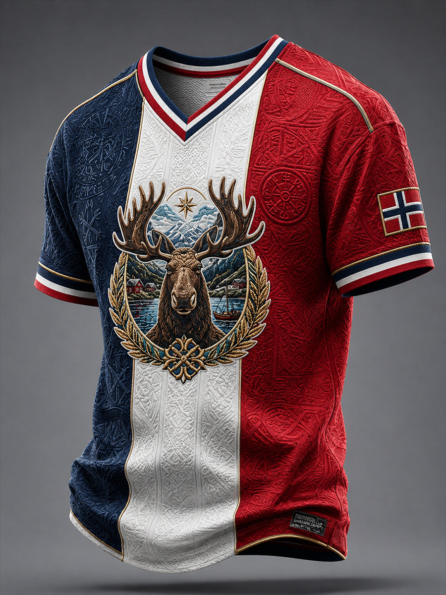 Retro norsk dyre-nordisk kunsttrykk avslappet t-skjorte
