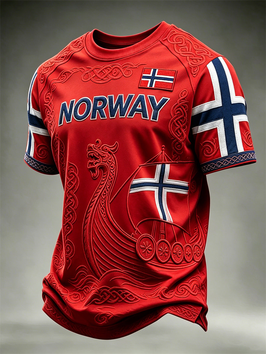 Menns Norge Viking skip Celtic Knott Flag Skriv ut korte ermer t-skjorte