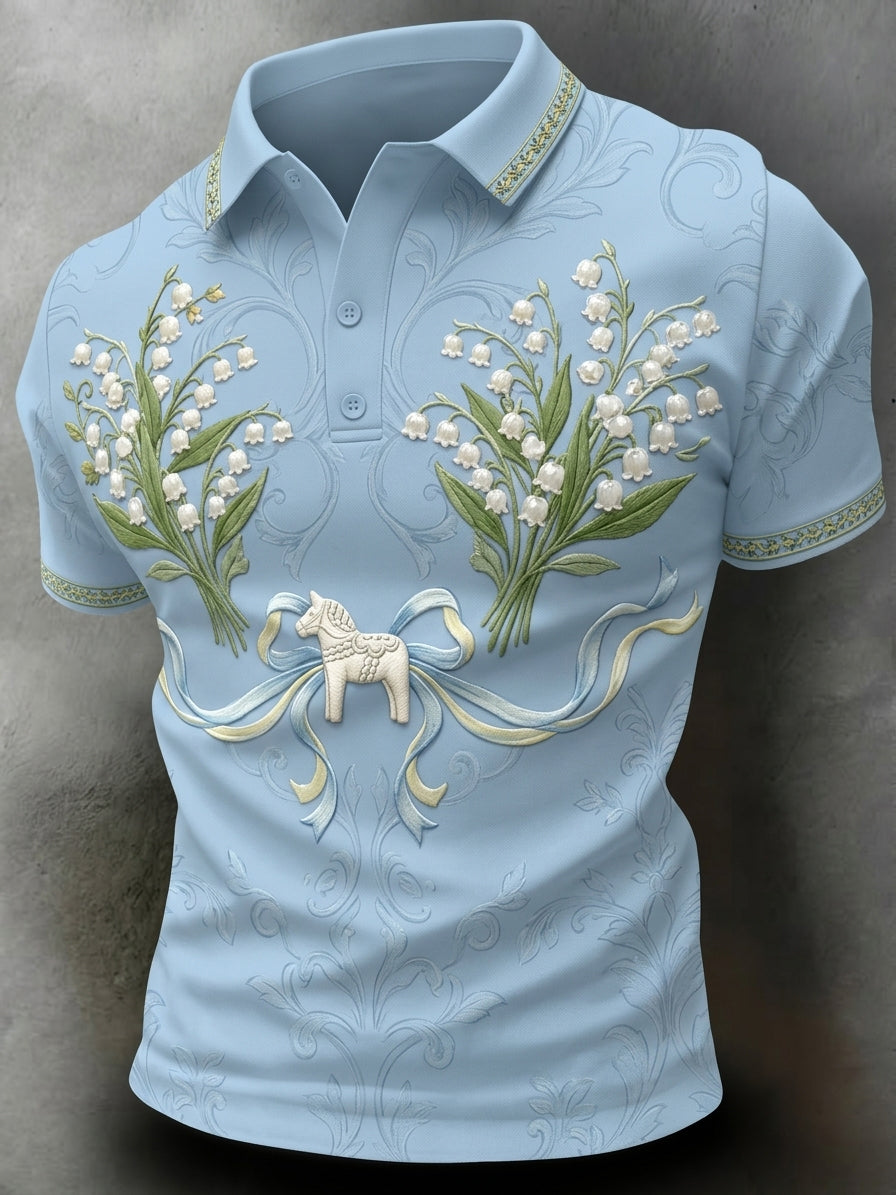 Herr- Retro Svenska Dala Häst Kort-Ärma Polo-tröja