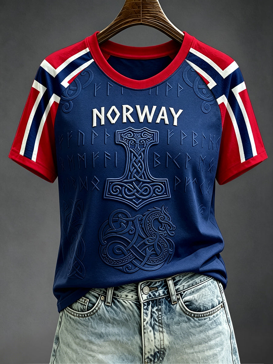 Damens viking inspirert kunst Celtic Norge Flag Skriv ut rund hals Kort erme T-skjorte