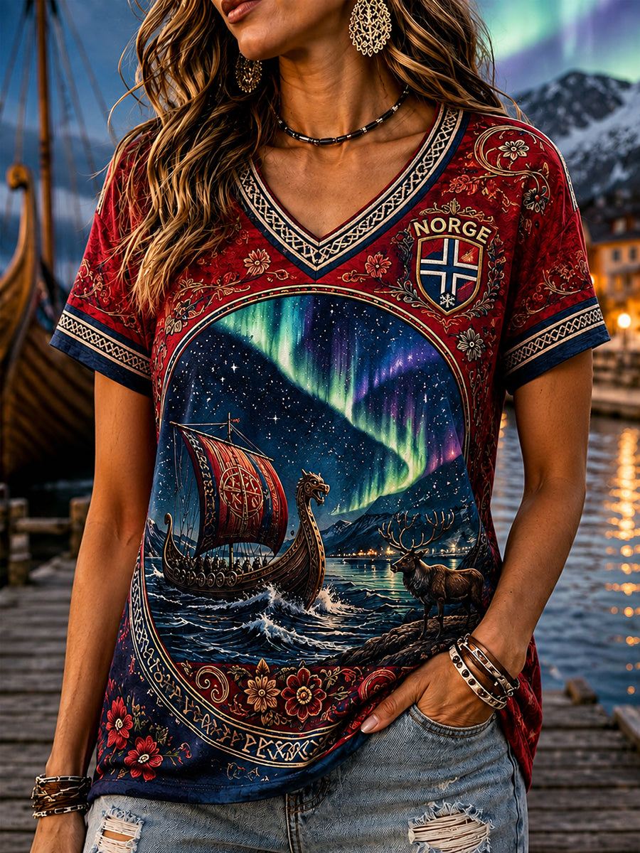 Retro norsk viking-, skandinavisk- og nordiskstil grafisk hverdags-T-skjorte