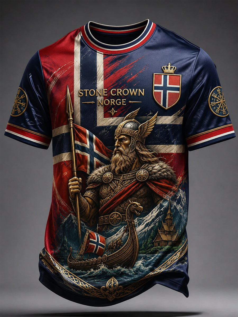 Retro norsk vikingkrigerkunst avslappet t-skjorte