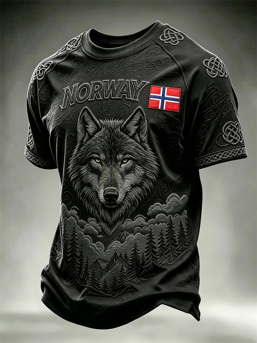 Herrer Norge Viking Ulv Mørk Skog Keltisk Knute Trykk t-skjorte med korte ermer