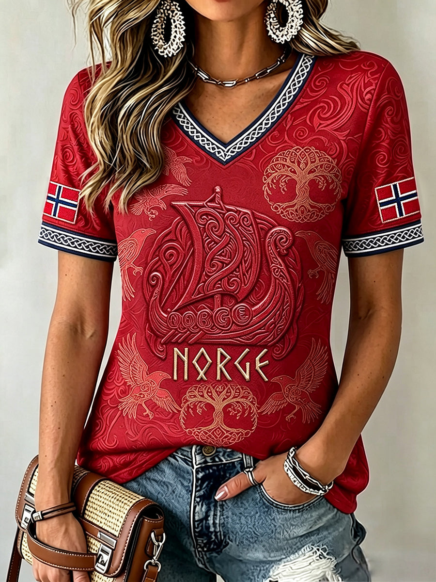 Kvinner Norge Viking Inspirert mønsterflagg Celtic Print T-shirte
