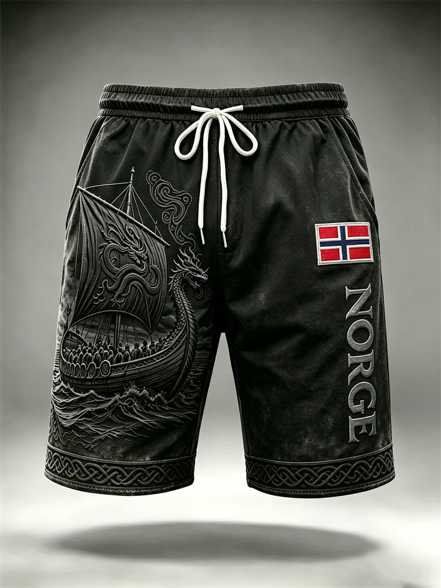 Herrer Norge Vikingeskips keltisk knute flaggtrykk snøring shorts