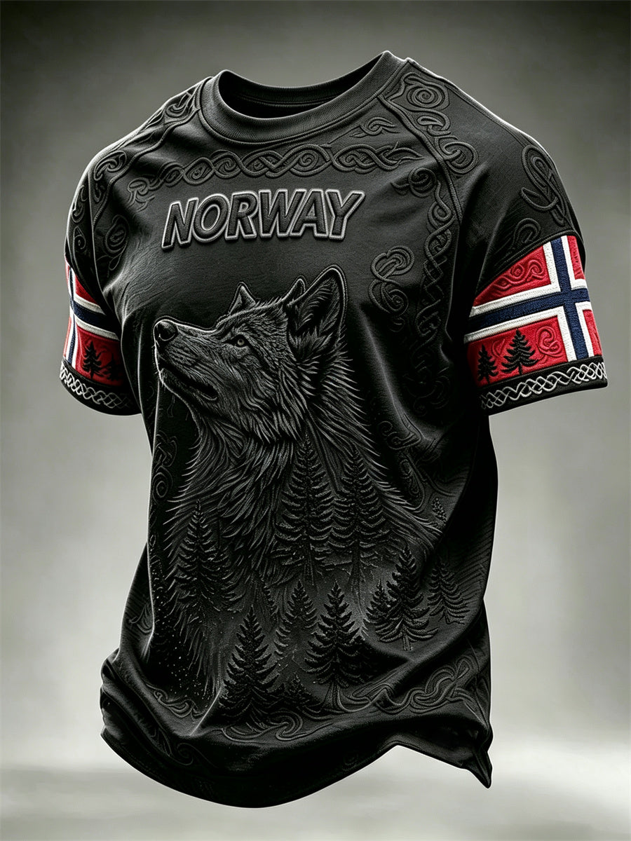 Menns Norge Viking Ulv Mørk Skog Celtic Knop Flag Skriv ut korte ermer t-skjorte
