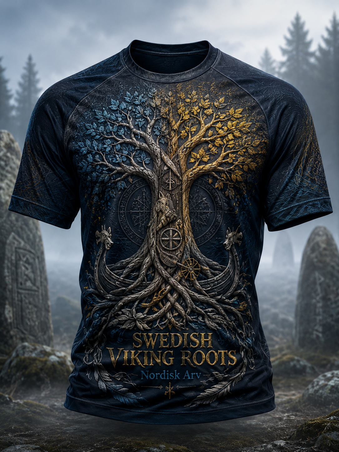 Svensk vikingströja för män med korta ärmarna