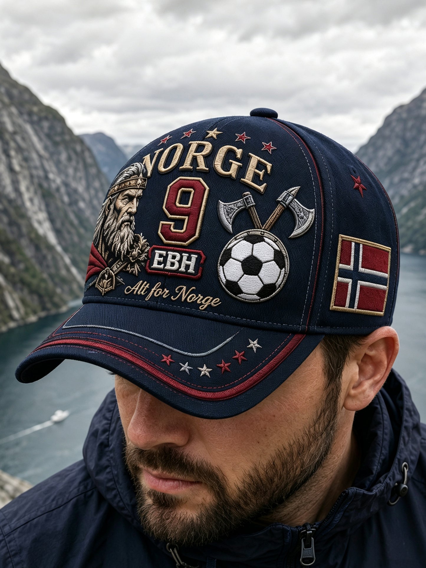 Unisex norsk vikingmotiv med patriotisk kulturell kunsttrykk på lue