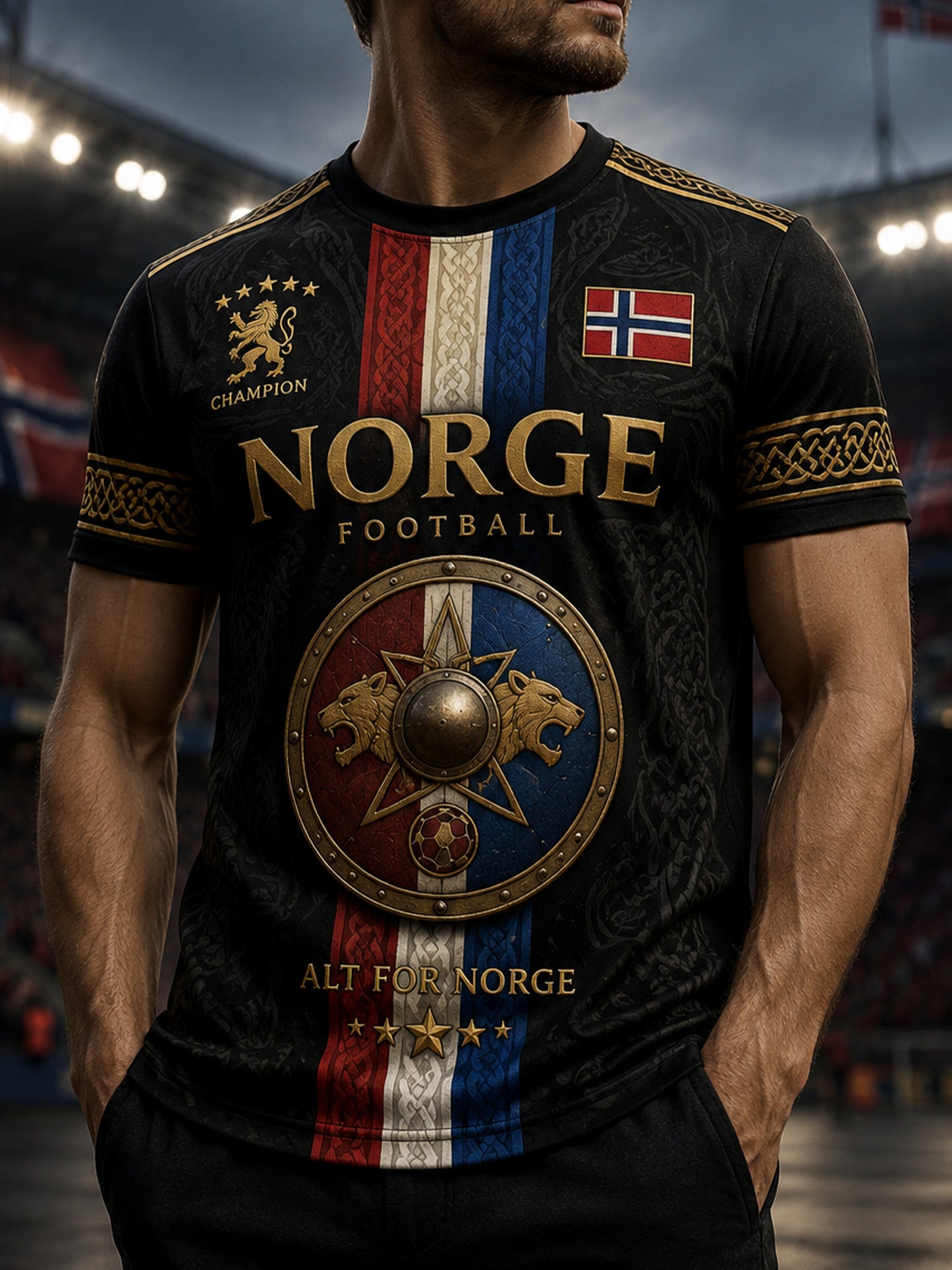 Herrer T-skjorte med norsk viking-inspirert patriotisk kulturkunsttrykk