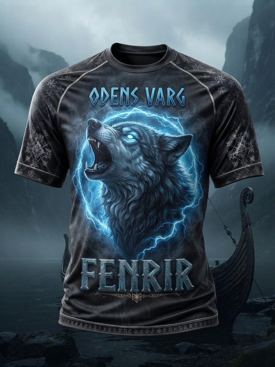 Herrtröja i retrostil med svensk vikingmotiv och korta ärmar