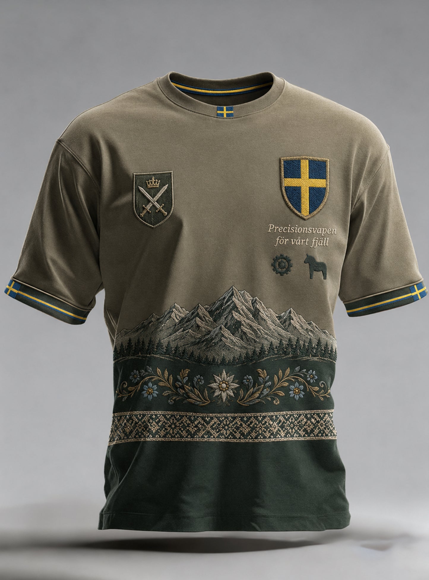 Herrtröja med konsttryck av svenskt precisionstillverkat instrumentelement