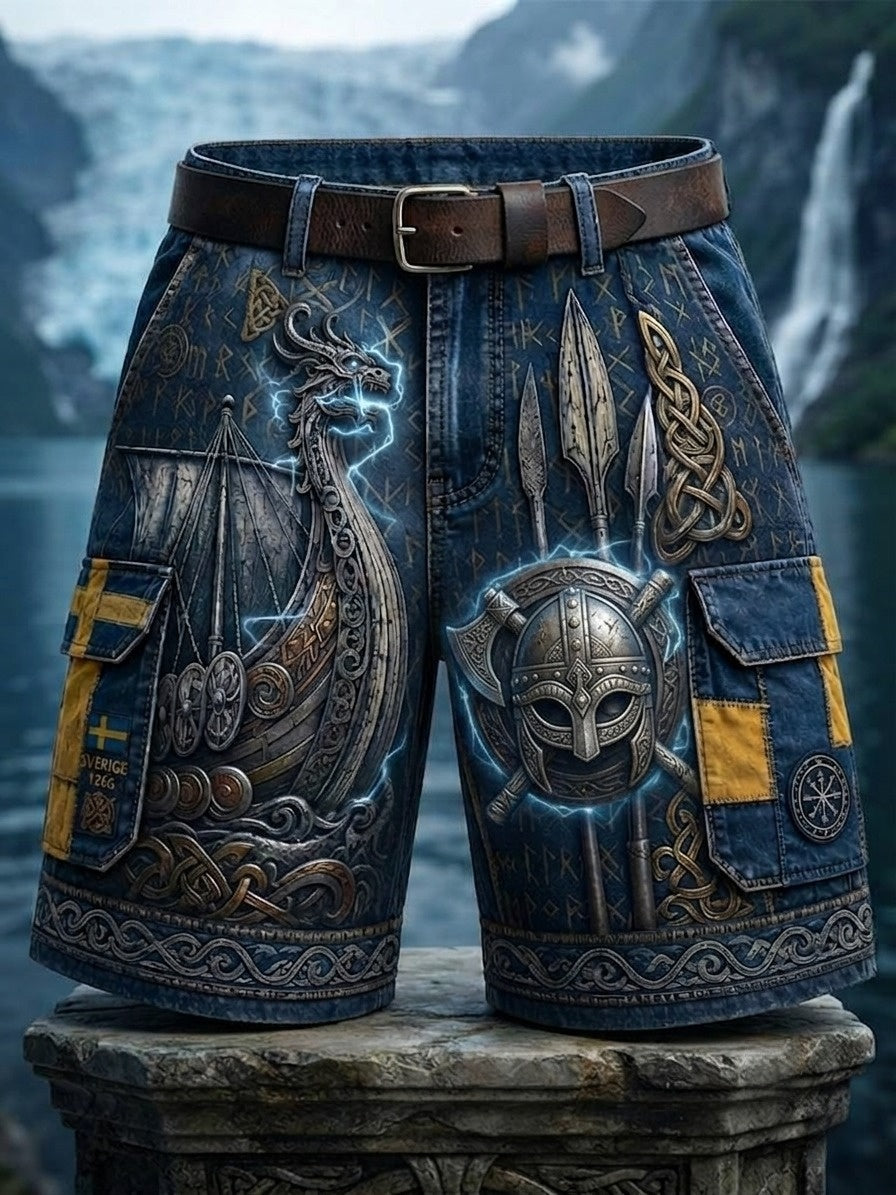 Herr Retro Svenska Viking Cargo Shorts