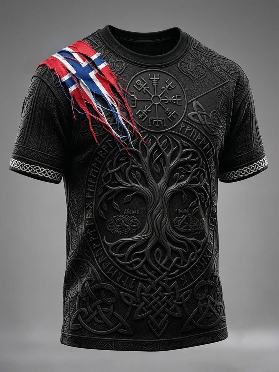 Menns Norge Viking Tree of Life Art Celtic Print Kortærme T-skjorte