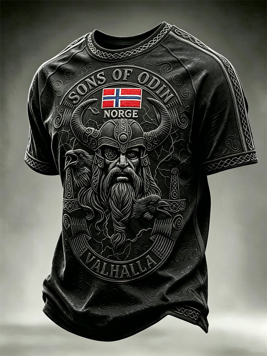 Herre-Norge vikingkriger Odin’s sønner keltisk knuteflagg trykk t-skjorte med kort ermer