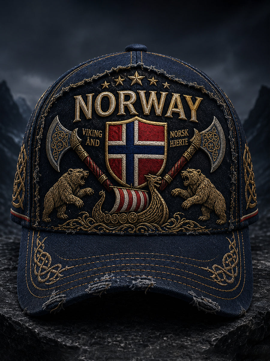 Unisex norsk vikingmotiv med patriotisk kunsttrykk på lue