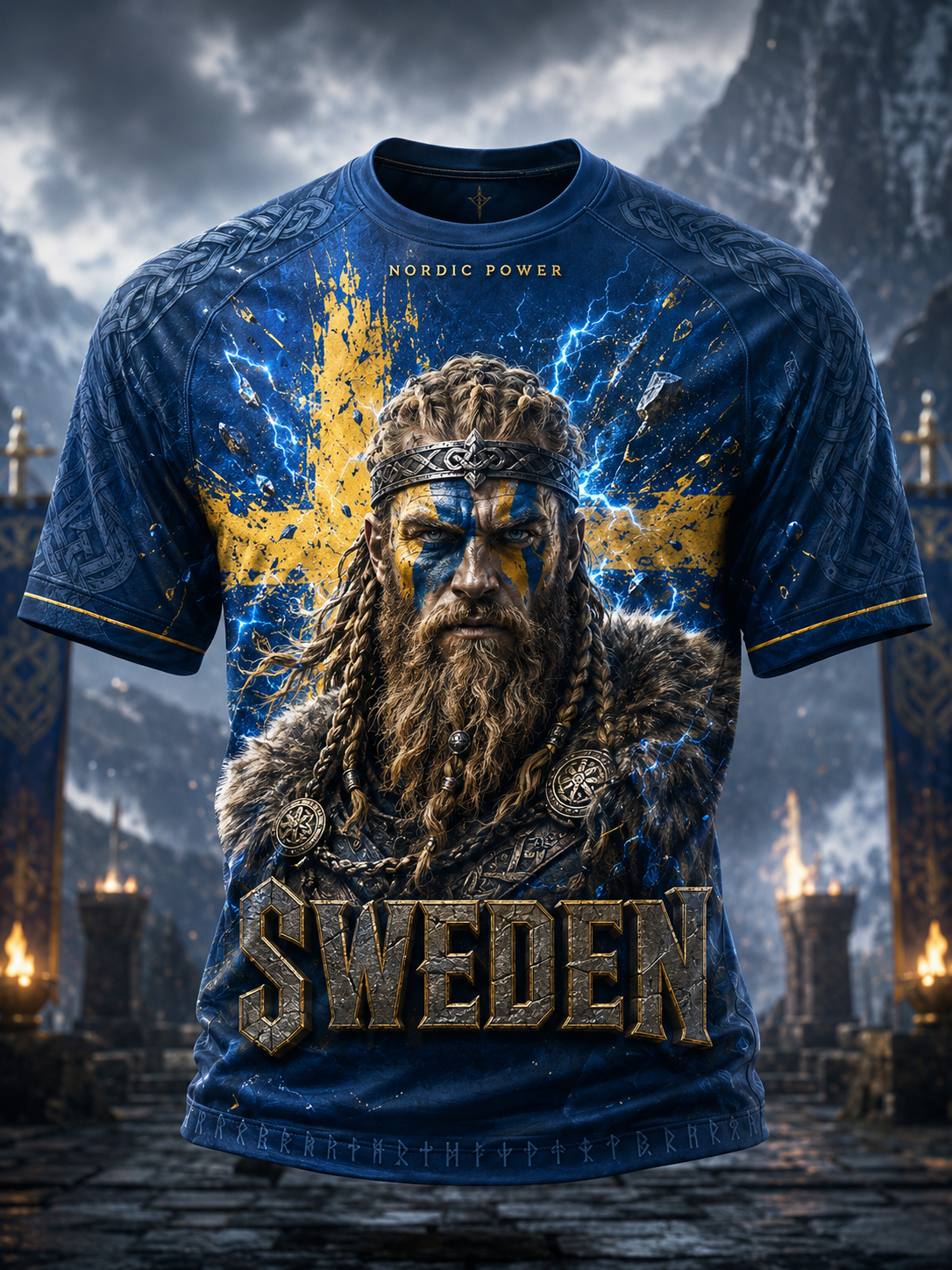 Svensk vikingströja för män med korta ärmarna