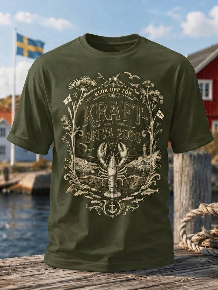 Män Retro Swedish hummer Festival Skriv ut Kort ärm T-shirt