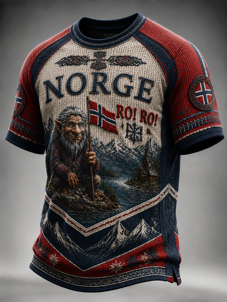 Retro norsk RO! RO! Troll Art Vaffelstrikket T-skjorte