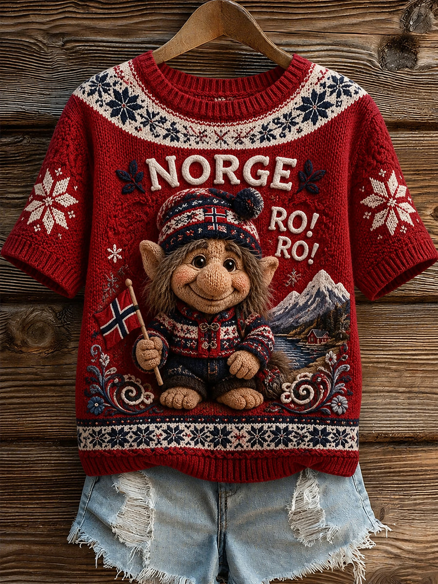 Retro norsk RO! RO! Troll Kunst Avslappet T-skjorte