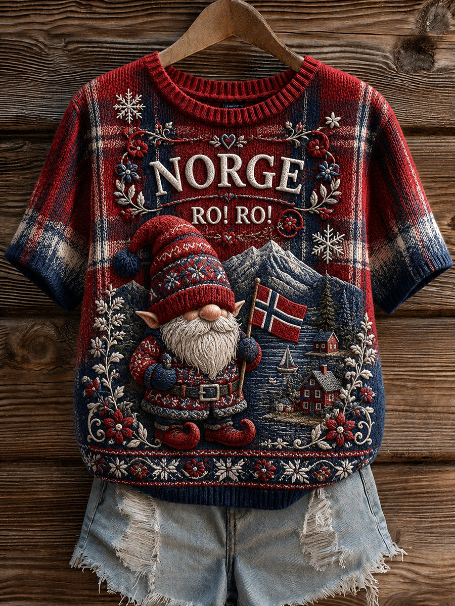 Retro norsk nisse rutenett klassisk hverdags-T-skjorte