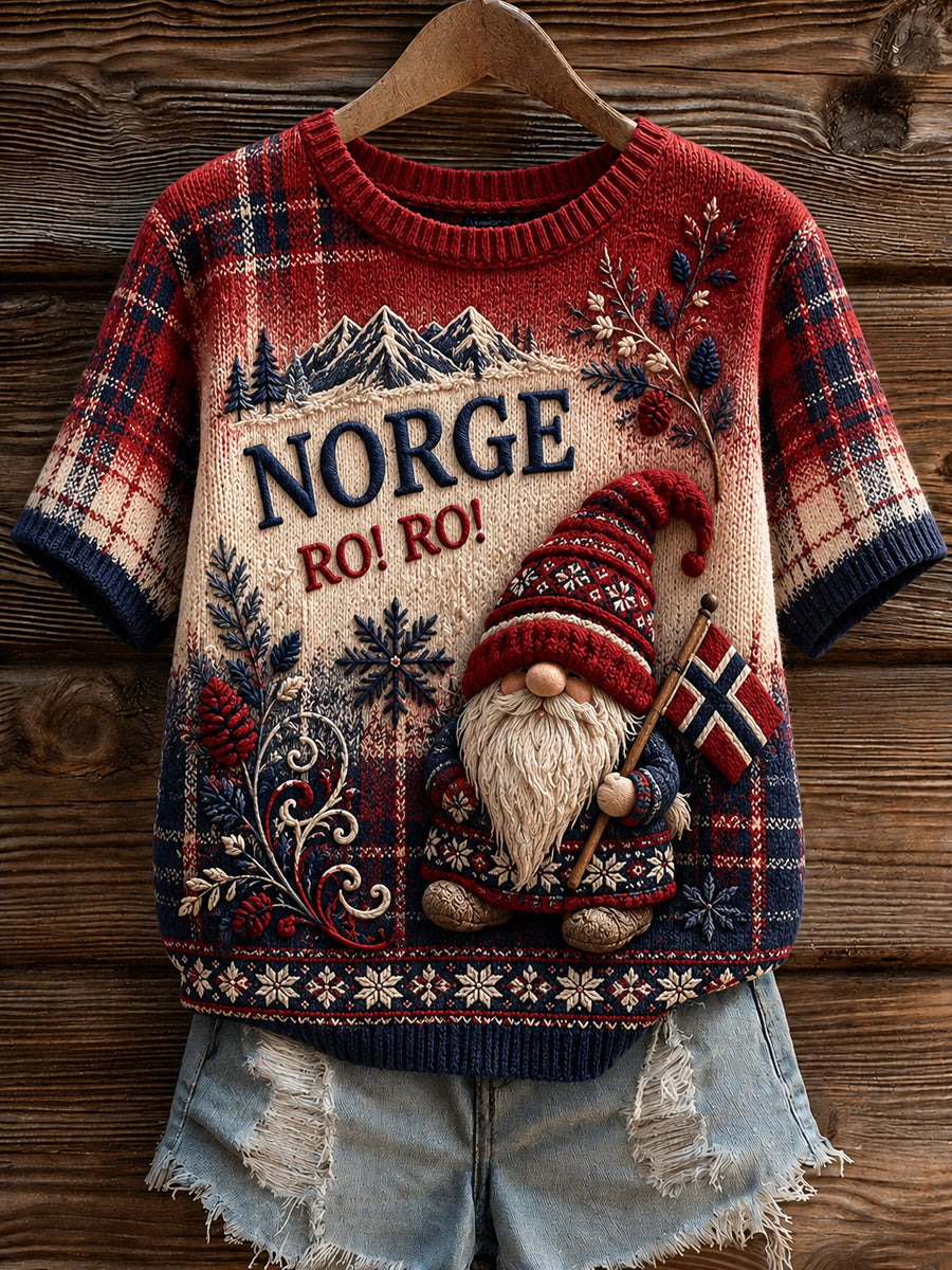 Retro norsk nisse skakrutegradient avslappet t-skjorte