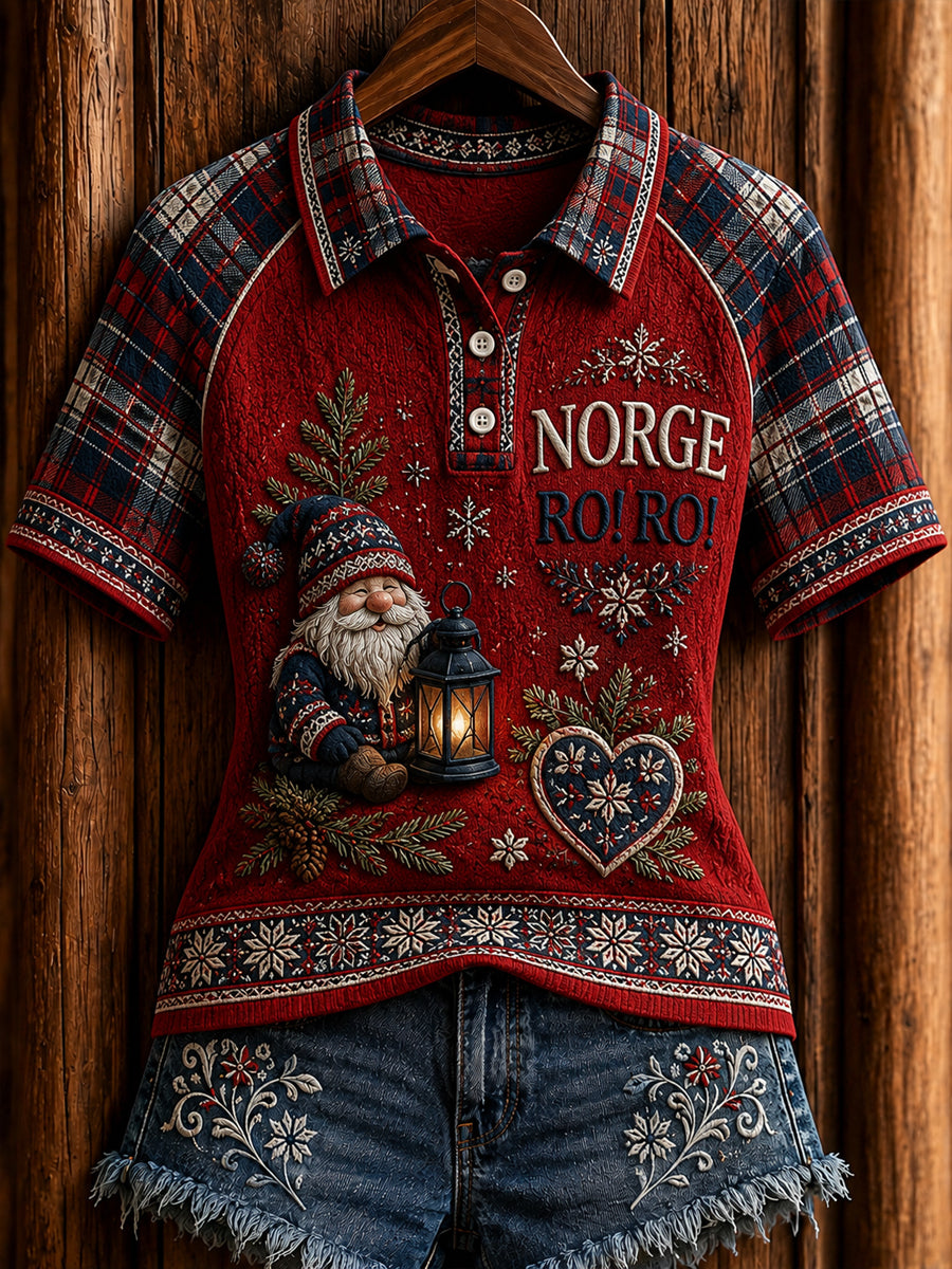 Retro norsk nisse RO! RO! Skakrattet lappetøy avslappet poloskjorte