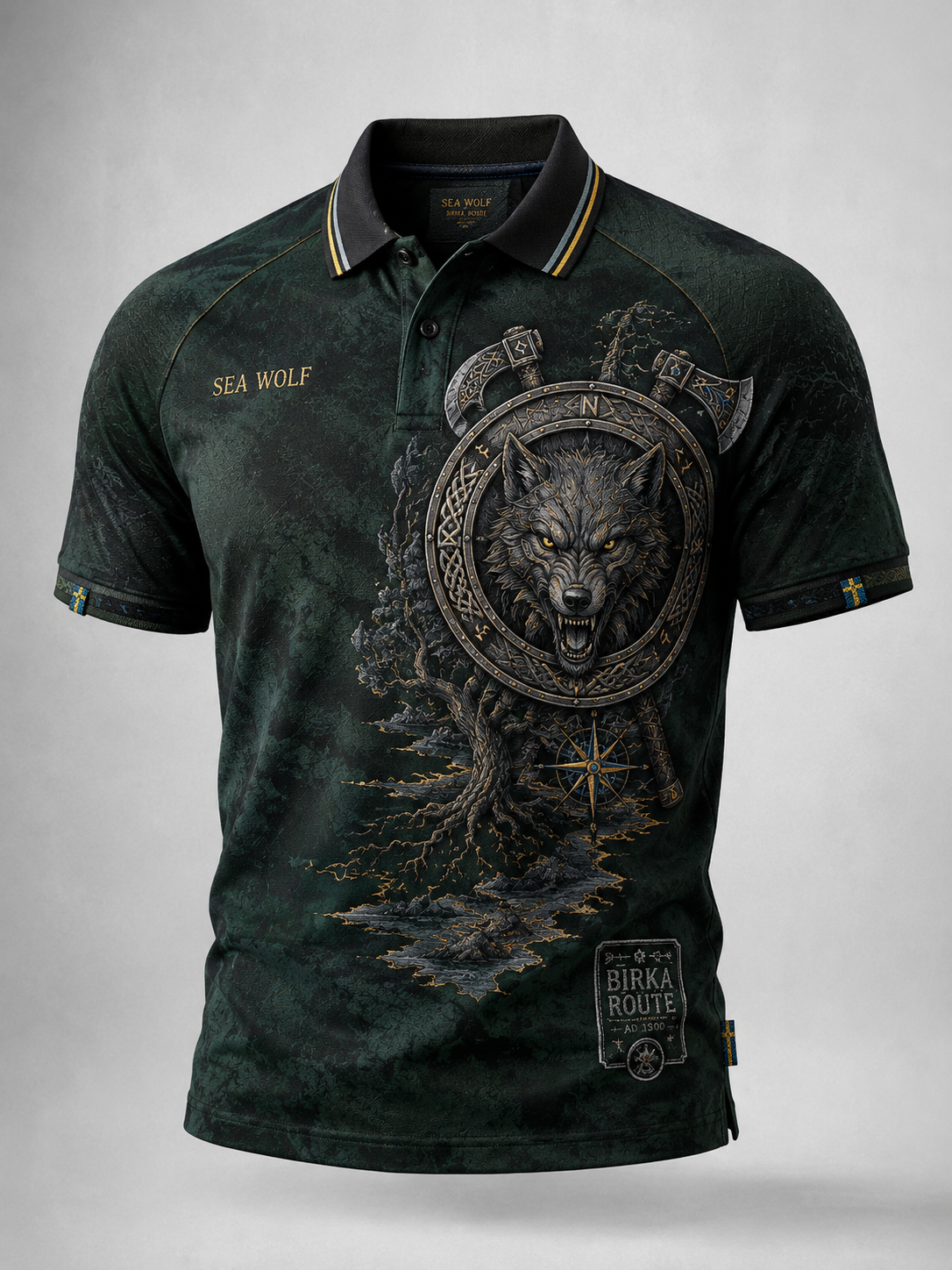 Herrpolotröja med svensk vikingmotiv