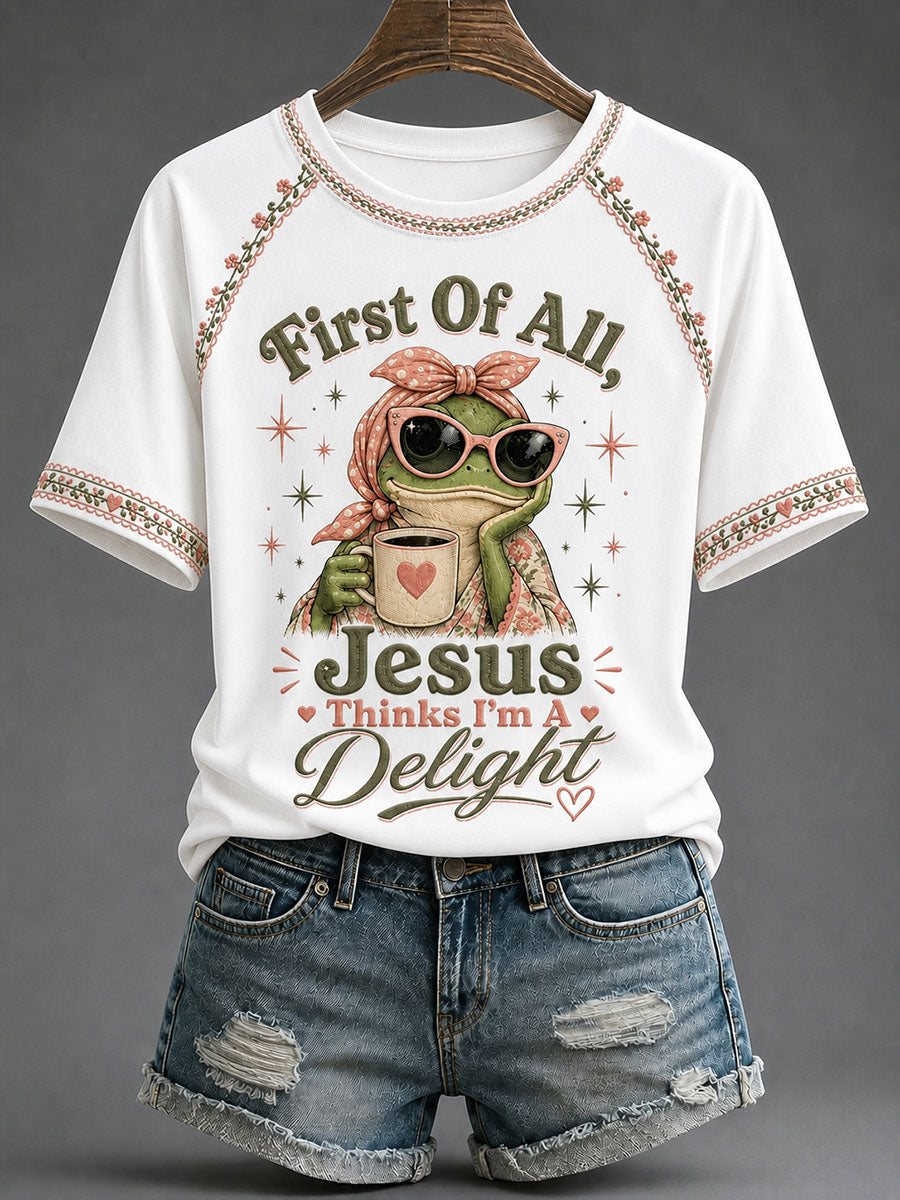 Kvinnors 'Jesus tycker att jag är en fröjd' Tryckt Casual T-shirt