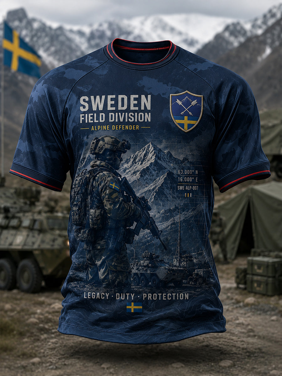 Herrtröja med korta raglanärmar och kamouflagemönster i militärstil