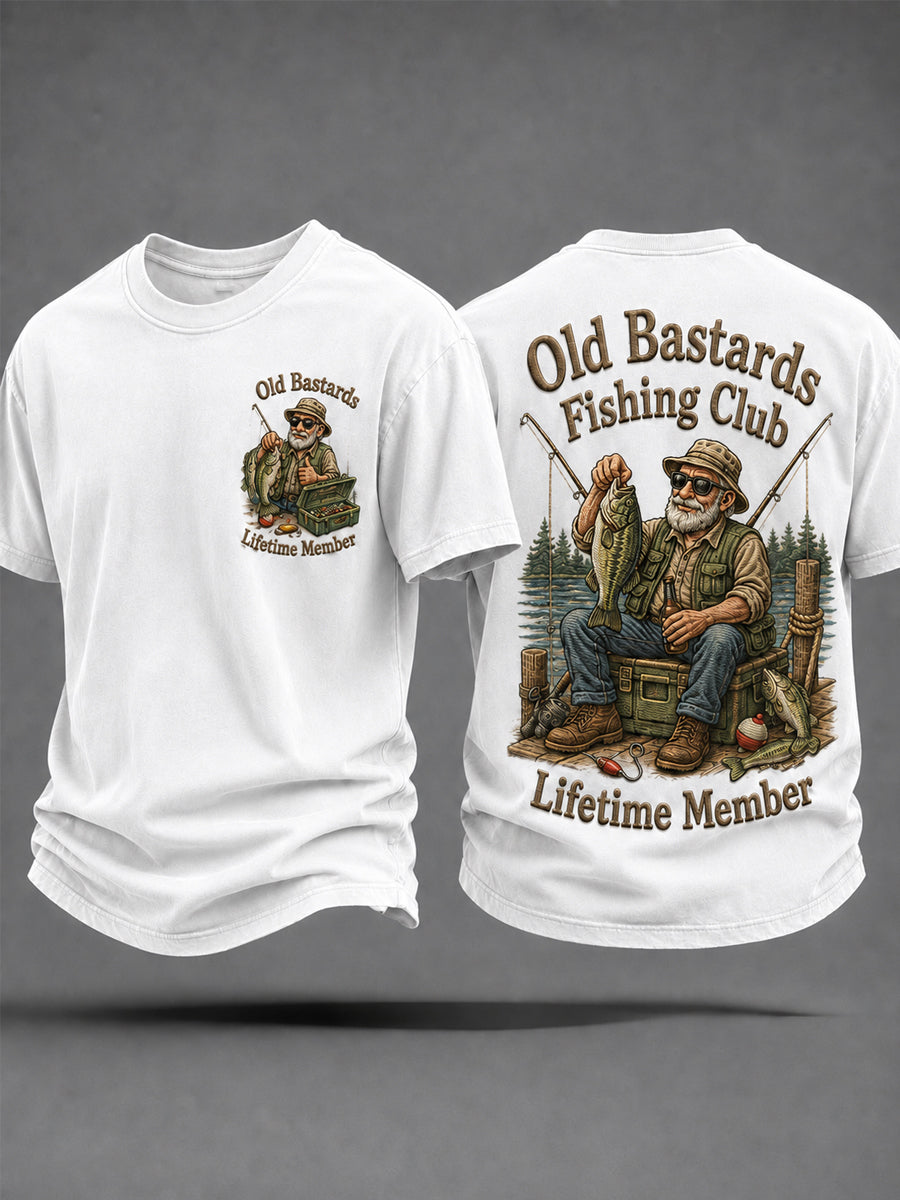 Mäns roliga gamla Bastards Fiskeklubb livstid medlem Skriv ut Casual Tee