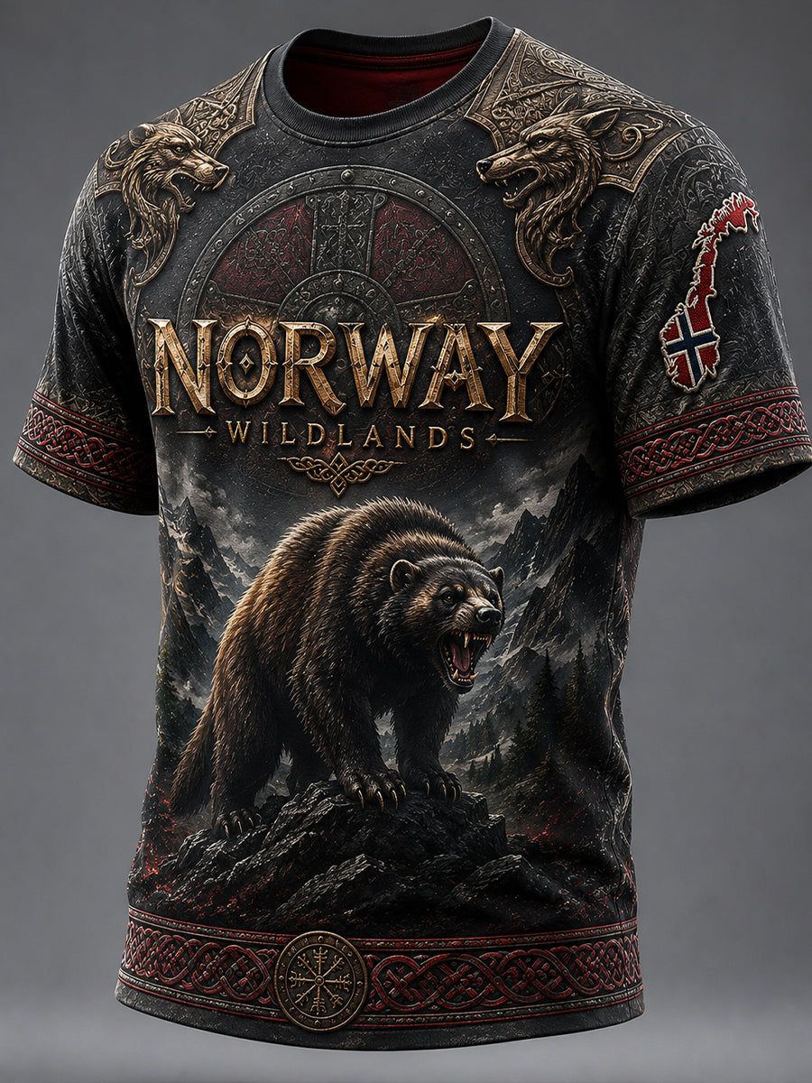 Retro norsk viking skandinavisk nordisk kultur kunsttrykk avslappet t-skjorte