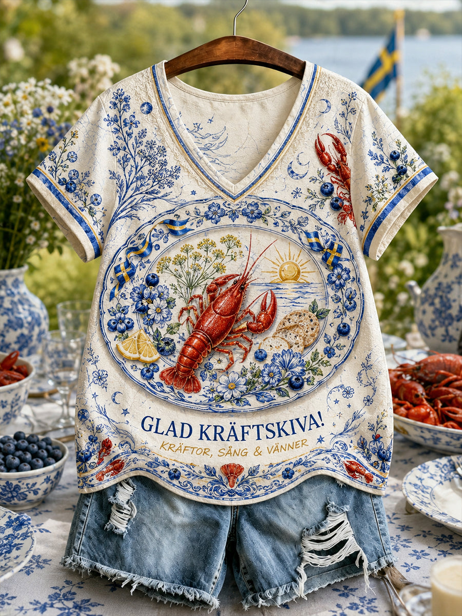 Mäns svenska kräftparti V-Hack T-shirt