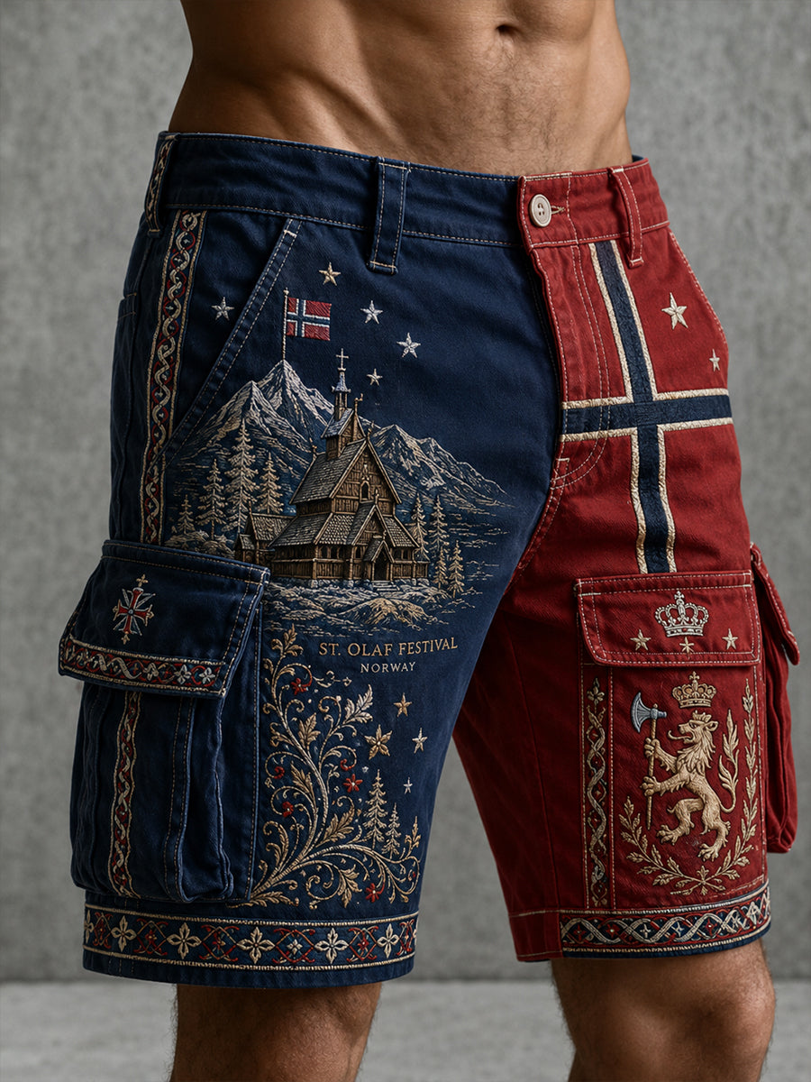 Kulturelle elementer fra den norske Sankt Olavs-dagsfestivalen for menn – kunsttrykk på hverdagsbukser