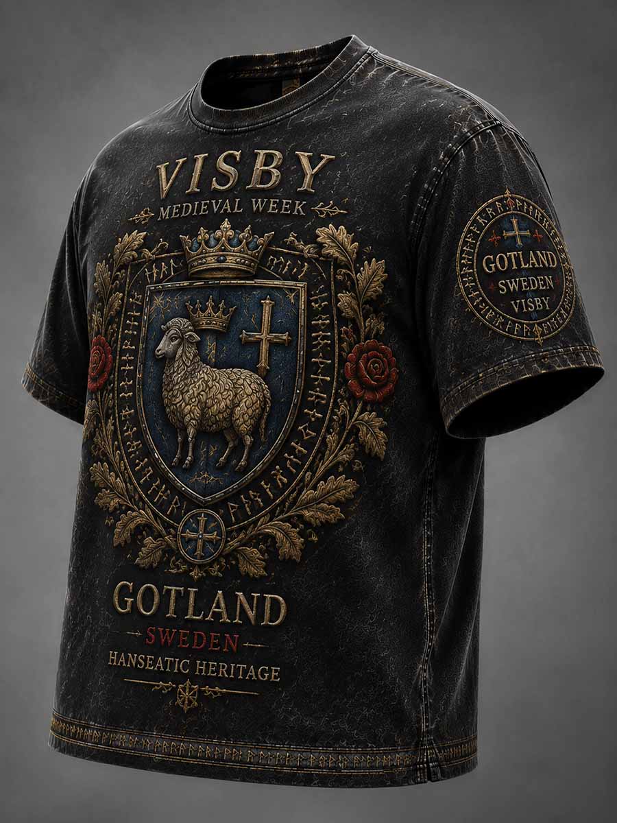 Herrtröja med vintage-mönster i svensk medeltida stil