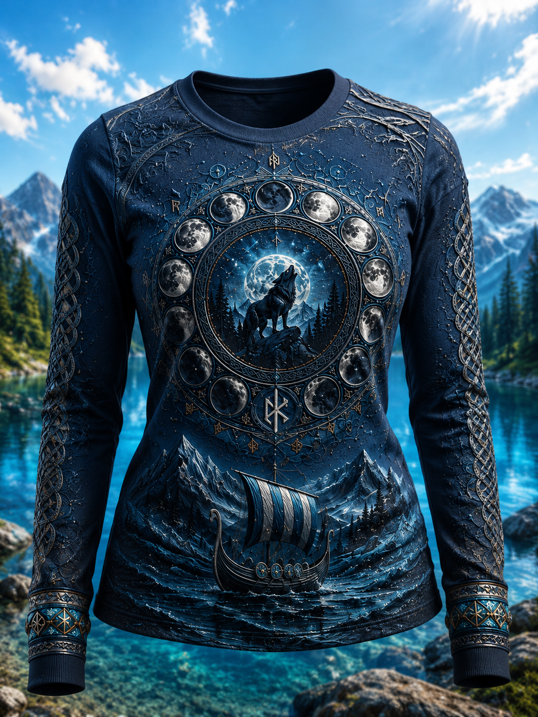 Kvinnors viking rund hals lång ärm T-shirt