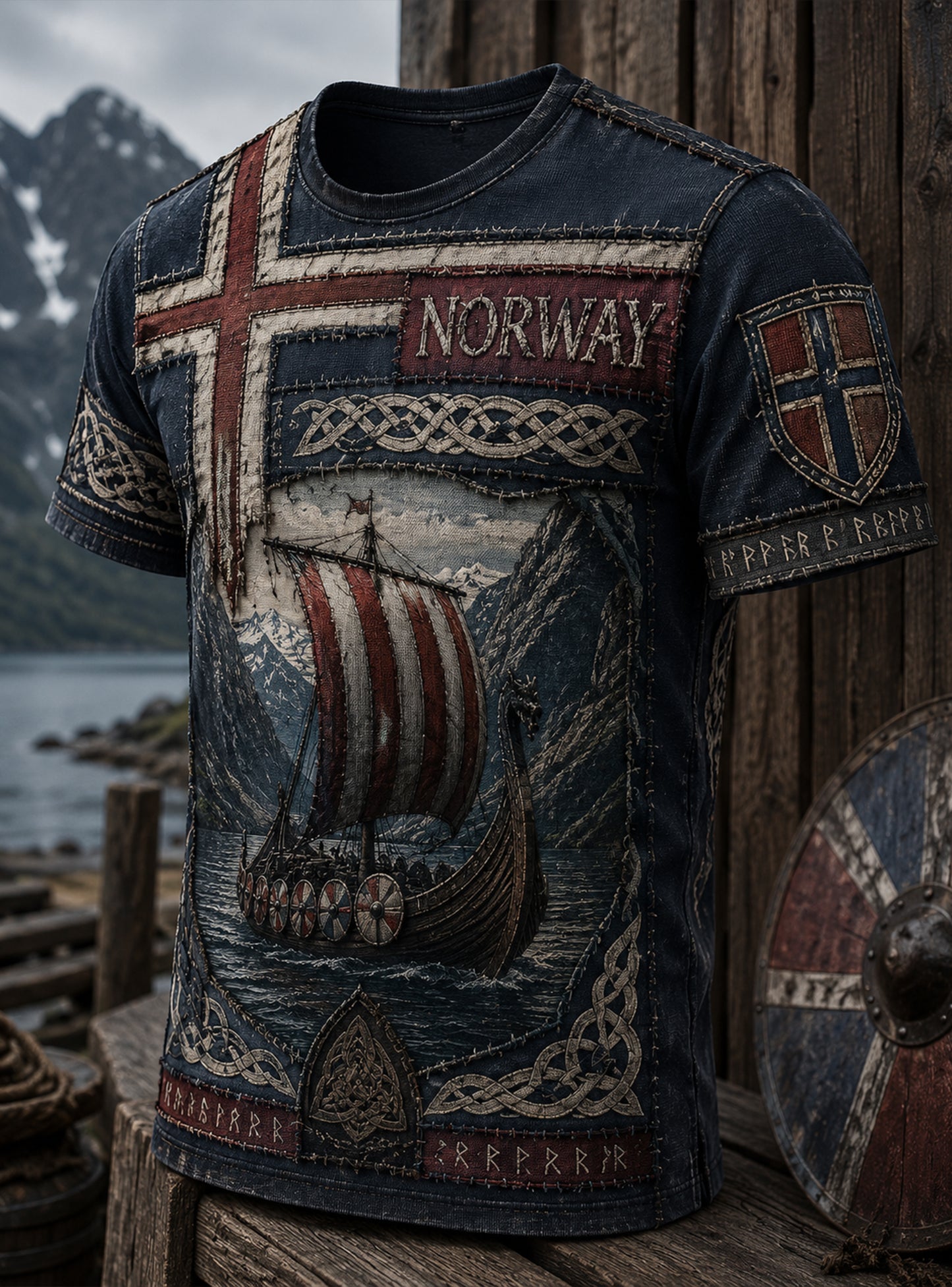 Norsk viking kulturelement kunst for menn Skriv ut T-shirt