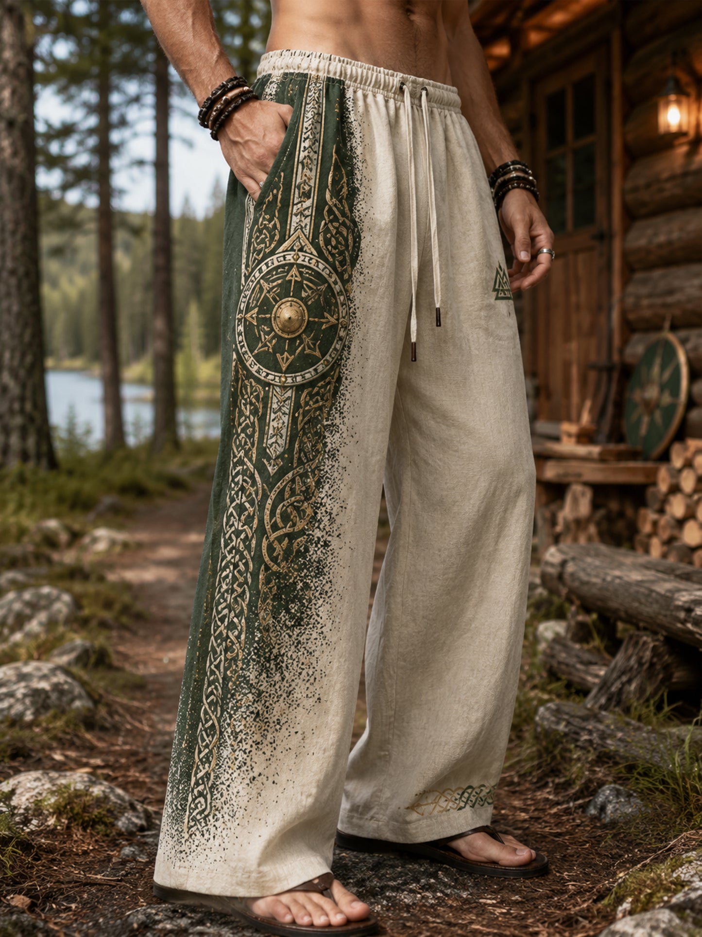 Kvartalsbyxor för män med finsk vikingatema och patriotiskt konsttryck